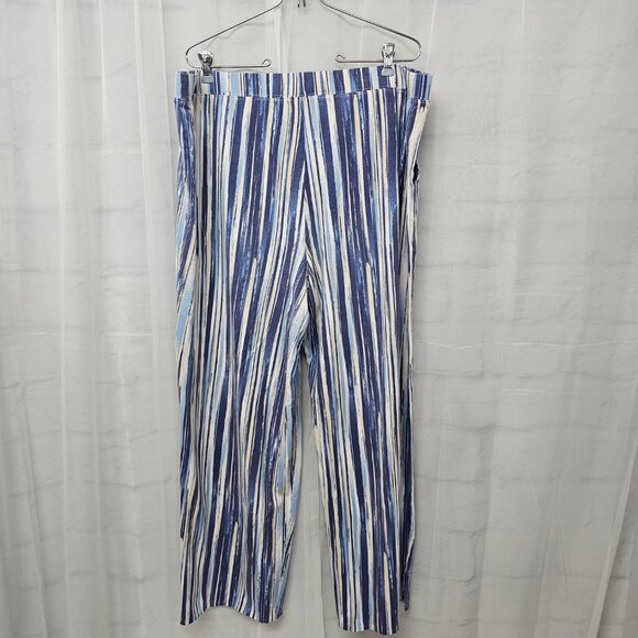 D & Co Blue Striped Beach Pants Wide Leg Boho 1XLT - Picture 5 of 9